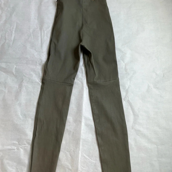 H&M Khaki Green Sage 100% Genuine Leather Leggings Pants Sz US 6 Eu 38 RRP $329 - Picture 7 of 13
